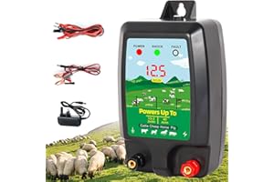 Warmfay Electric Fence Energiser 12V With LED Display, Electric Fence 2J Output for 10Km Range, 3 Ways Power Supply, Waterproof Electric Fence Charger for Protection of Livestock, Pets, Poultry, Horse
