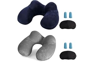 ‎MOCOCITO MOCOCITO 2-Set Reisekissen Aufblasbares/Nackenkissen Ergonomisch Aufblasbare Hergestellt waschbarem Kissenbezug Nackenhörnchen ideal für Reisen mit dem Auto, Flugzeug, Zug, Büro(Blau+Grau)