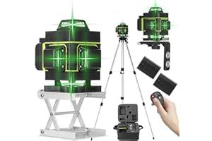 Livello laser, KKnoon 360° 4D 16 linee laser autolivellante con 2 * 1200mAh Batterie, 1.2m Treppiede, Staffa a Parete, Telecomadon (giallo)