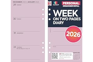 NBPLANNER 2026 Week on two pages diary refill insert | Lilac paper | Filofax personal size COMPATIBLE | 95 x 171mm | UK holidays (Lilac)