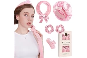 KERATOBLEEM 5 Pcs Ferro Arricciacapelli Senza Calore, Bigodini per Styling Capelli, Set di Bigodini per Capelli e Cuffia,Fascia Morbida Curler Arricciacapelli per Capelli Medi Lunghi-Rosa