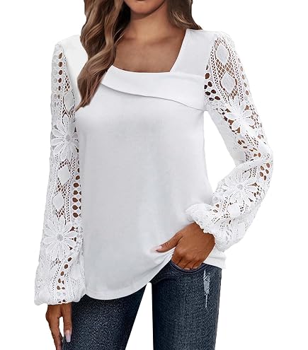 Chemisier Femme Dentelle Ajourée - Manches Longues, Col à Revers - Maille Transparente Avec Boutons - Style Bohème