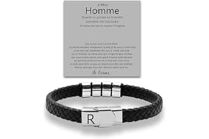 SAMINO Bracelets pour Hommes Initiales A-Z Bracelet Tissé Noir Cadeau pour Hommes Fêtes des Amoureux Anniversaire Noël Cadeau pour Père Mari Papa Bijoux pour Homme