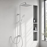 OFFO Shower Set, Shower Column without Tap, 20 x 20 cm Stainless Steel Rain Shower, with 1.6 m Shower Hose and Adjustable Hei