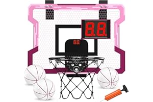 HYES Mini Basketballkorb für Kinder, Zimmer Basketball Set Mit 3 Ball Pumpe Indoor Office Home Outdoor Basketballbrett Wandmontage, Sport Spielzeug Basketball Board, Rosa…