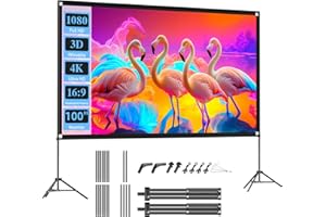VISULAPEX Ekran do Projektora ze Statywem, Przenośny Ekran do Projektora 100 cali, 16:9, 4K HD, Składany Ekran do Projektora do Noszenia Wewnątrz, Kino Domowe (100")
