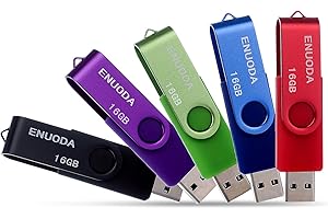 ENUODA Clé USB 16 Go Lot de 5 Cle USB 2.0 Flash Drive Stockage Rotation Disque Mémoire Stick (Couleur Mixte:Rouge Vert Noir Bleu Violet)