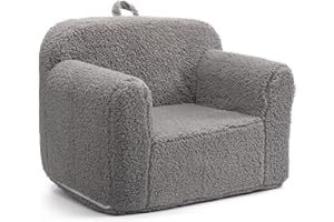 BEJOY Sofa dla dzieci, ultramiękka, wypełniona pianką, pojedyncza przytulna kanapa do czytania Sherpa, dla chłopców i dziewcząt, szara