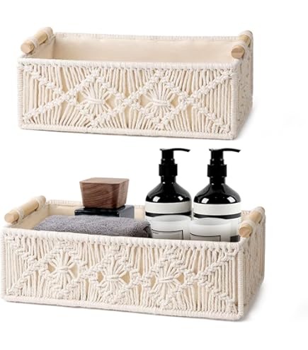 Opbergmanden - Boho Decoratie Manden - Opbergmanden Gevlochten Wit Macramé
