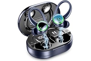 MATAST Cuffie Bluetooth Sport, Auricolari Bluetooth 5.3 con Cancellazione Rumore, 50 Ore Cuffie Wireless Stereo con Mic, Cuffie Senza Fili con Display LED, Cuffiette Bluetooth IP7 Impermeabili, Blu Profondo