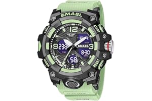SMAEL Men's Watches Military Outdoor Waterproof Sports Wrist Watch Date Multi Function LED Alarm Stopwatch, Digital Watches for Mens, Green, Large Face, Digital