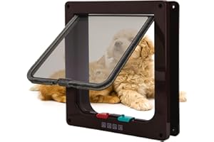 TKOOFN Klassische Katzenklappe Hundeklappe - 4 Wege Verschluss Katzentür Katzenklappe Haustier Tür Freilauftür für Katze, Kätzchen, kleinen Hund (Braun, L - 23.5 x 25 x 5.5cm)