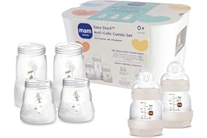 MAM Easy Start Anti-Colic Combi-Set, Babyflaschen Set mit 6 Flaschen gegen Koliken (2 x 130 ml, 160 ml, 260 ml) & Flaschenkorb, Babyausstattung ab der Geburt, beige