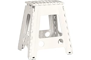 JEVX Taburete Plegable Cocina 45cm, Taburete Baño, Banco Plegable Alto, Taburetes Plegables Altos, Banqueta Baño, Escalera Cocina Pequeña, Escalon Portatil XXL Blanco
