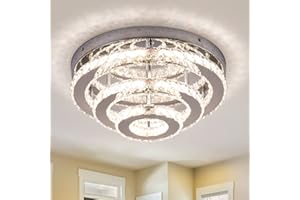 CXGLEAMING 13.8" Moderne LED Kronleuchter Deckenleuchte,Flush Mount Dimmar Kronleuchter Fernbedienung,3-Tiers Kristall Leuchte Leuchte Decke für Wohnzimmer Schlafzimmer Badezimmer