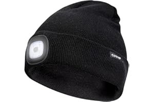 COZOME Beanie Hat with Light Rechargable Headlamp Torch Unisex Winter Beanie Christmas Men Women Gift LED 3 level Brightness Hand Free Lighted Hat for Night Walking, Running, Camping, Dog Walking.
