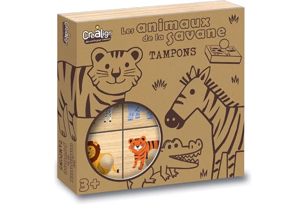 Créa Lign - Coffret Tampons Etui - Les Animaux de la Savane - Dès 3 Ans - CL153, Bois