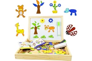 EACHHAHA Montessori zabawka od 3 lat, 100+ sztuk, drewniane puzzle, bogate wzory, swobodne łączenie, rozwijanie fantazji, prezenty dla dzieci 3 lat