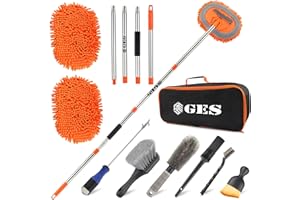GES Balai de Lavage de Voiture avec Long Manche, Brosse de Lavage de Voiture de 157,5 cm avec poignée télescopique, kit de Nettoyage 2 en 1 Chenille en Microfibre Chenille avec Sac de Rangement pour