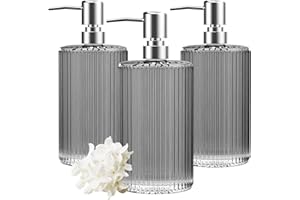 HIYAA Dispenser di sapone in vetro da 481,9 g versatile per sapone liquido, dispenser per sapone per le mani con pompa per bagno, piano di lavoro, cucina, lavanderia (grigio)