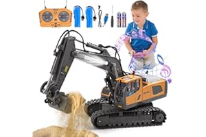 Daioller Giocattoli per bambini a distanza,Ricaricabile RC Pellatrice con pala in metallo,Veicoli da costruzione,Escavatore Rotazione 680,Giocattolo Digger per 100Mins/Suoni/Luce