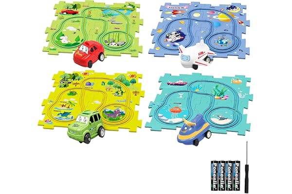 Circuit Voiture Enfant Petites Jouet pour Enfants DIY Piste de Puzzle Itinéraire Jeu éducatif Cadeaux Jeux Enfants 2 3 4 5 6 Ans (4 Thèmes)