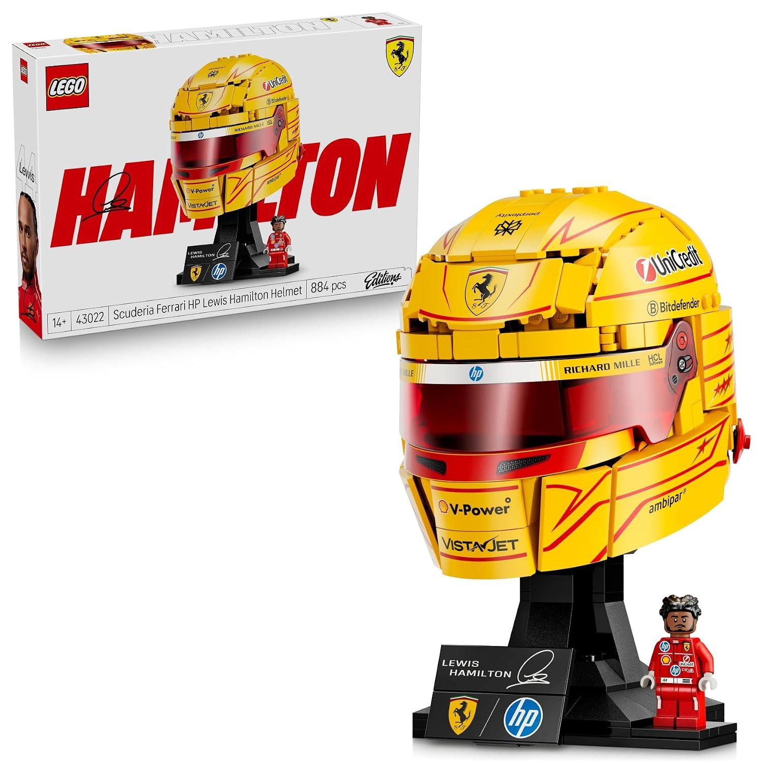 LEGO Editions Casco di Lewis Hamilton Scuderia Ferrari HP 43022 | Giochi per ragazzi e ragazze da 14 anni, modello da esposizione, minifigure da collezione, gadget F1, idea regalo, 884 pezzi