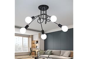 Delaveek Lustre Noir Metal, Luminaire Plafonnier Salon E27, Suspension Luminaire Industrielle, Courbes Hélicoïdales pour Salle à Manger Chambre Cuisine Corridoio(5 Têtes, Ampoule Non Incluse)
