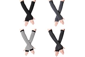VEGCOO 4 Pairs Long Fingerless Gloves for Women, Stretchy Knitted Fingerless Glovesthumb Hole Arm Warmers Long Gloves