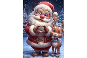 NEWENMO DIY Linda Papá Noel Diamond Painting Adultos,Reno Navidad Pintura de Diamante Set,5D Diamond Art Kit Completo,Bricolaje Dibujo de Diamantes,para Navidad Hogar Decoración 30x40cm