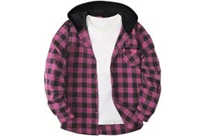 AMhomely Tartan Shacket Kids-Checked Shirt Jacket Kid-Hooded Shirts,Boys and Girls,Long Sleeve,Button Down,Breasted Pocket,Casual Hoodie Coat for 5-16 Years Teenager