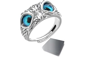 HSIXHAF 1 PCS Eulenring mit Einstellbare Öffnung, Ringe für Frauen und Mädchen, Blaue Augen, Wednesday, Mit schwarzer Geschenkbox