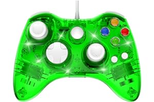 PAWHITS Wired Xbox 360 Controller with Cool LED, Compatible with Microsoft Xbox 360 & PC (Windows 11/10/8/7), Upgraded Joystick & Dual Vibration Gamepad Gaming Joypad (Green)