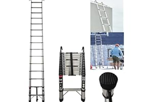 DICN Telescoping Ladder With 2 Detachable Hooks, Extension Ladders 4.4M Stainless Steel Telescopic Folding Extendable Portable - Great for Cleaning Gutters, Decorating, Painting Walls