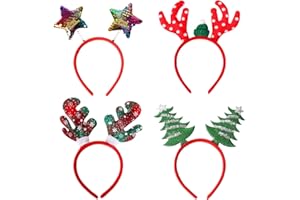 NOCHME 4 Serre Tete Noel Adulte Et Enfant Taille Unique Bandeaux De Noël Bois De Renne, étoiles, Sapin De Noël, Plaids Cheveux Pour Fête De Noël Christmas Headband