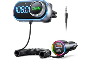 EOIWUY Bluetooth 5.3 Car Adapter, [HiFi Bass Boost] Car Bluetooth FM Transmitter with PD 36W & QC3.0 18W Fast Car Charger, Wireless Radio Handsfree Bluetooth Car Kit, Voice Assistant, AUX Output