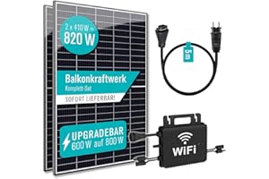 PIANETA Balkonkraftwerk 820W / 800W auf 600w drosselbar 2 x 410w Marken Solar Module, Wechselrichter Hoymiles HMS-800 mit Wif