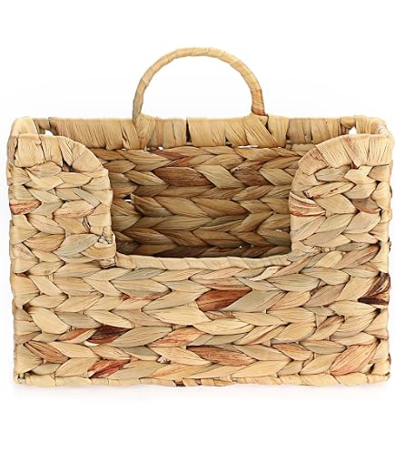 Porte-Revues Tissé Main Style Bohème - Panier En Osier Curry - Rangement Salon, Chambre, Bureau - 35x16x35.5 Cm