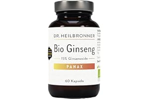 ‎DR. HEILBRONNER Dr. Heilbronner Bio Panax Ginseng - hochdosierter Wurzelextrakt - 60 Kapseln in der Glasflasche - Vegan