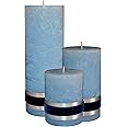 Badidi - Blue Pillar Candles - Large Pillar Set of 3 - Home and Garden Decoration - Table Display - Gift Set - Different Sizes - Long Burn Time - Size 9, 12.5, 19cm high, 7cm Diameter