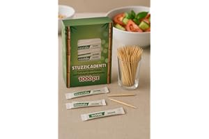 VIDOELETTRONICA Cure-dents en bois de bambou – 1000 pièces, emballées individuellement, naturelles et biodégradables – idéales pour un usage domestique, des restaurants et des bars