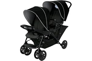 Graco - Stadium Duo passeggino gemellare maneggevole, dalla nascita fino a 3 anni circa (max. 15 kg), colore Black&Grey, compatibile con seggiolini auto i-Size SnugEssentials o SnugRide i-Size