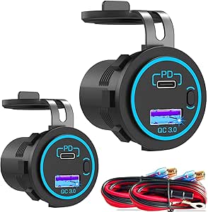 [2 Stück] Power Delivery 3.0 USB C Steckdose 12V Einbau, 30W PD Typ C &amp; QC 3.0 USB Dose Buchse Wasserdicht KFZ Zigarettenanzünder Ladegerät 24 volt mit Schalter für Auto Motorrad Boot LKW Wohnwagen RV