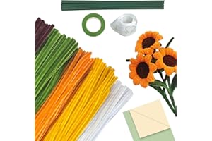 CAIXIANGYU 210 Pièces Cure-Pipes, Bouquets de Tournesol, Comprend du fil de fer floral, des rubans et du papier cadeau — idéal pour les décorations de fête et les activités parent-enfant (Jaune)