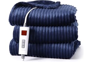 CAROMIO Wärmedecke Heizdecke mit Abschaltautomatik Elektrische Heizdecke Kuscheldecke 180x130cm 6 Heizstufen,Flauschige Heizdecke mit Überhitzungsschutz,10 Std Timer,Washbar,TÜV SÜD GS geprüft,Blau