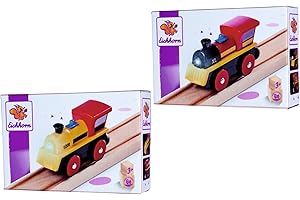 Eichhorn 100006601-1 E-Lok mit 4 Funktionen & 4-Radantrieb für hohe Zugkraft, 10,5cm lang, kompatibel mit vielen Schienenbahnen, inkl. Batterie 60 min. Laufzeit, zufällige Farbauswahl! ab 3 Jahren