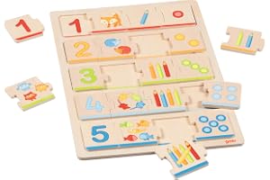 goki 57344 träpussel lär sig räkna – pedagogisk pedagogisk leksak med djur, pennor och punkter – främjar matematiska färdighe