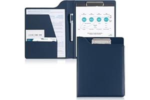 ProCase Cartella Portadocumenti A4 in Pelle, Portablocco A4 con Pinza, Custodia Organizzatore per Documenti Ufficio Conferenza -Blu scuro
