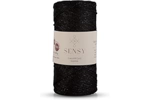 S SENSY Sensy Premium 2 mm 230 Meter Glitzer Polyester-Seil, 90% Polypropylen, 10% Polyesterschnur, Makramee-Kordel 2 mm Häkeltasche Kordel Makramee Seil Häkelgarn Geschenk für Strickwaren (Schwarz-Glitzer)