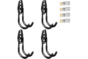 OUUTMEE Lot de 4 Crochets de Garage en Forme de J, crochets Mural garage en Acier, Crochet de Rangement pour Outils, crochet Rangement Garage pour Échelles, Vélos, Outils de Jardin (12 x 6.5CM)